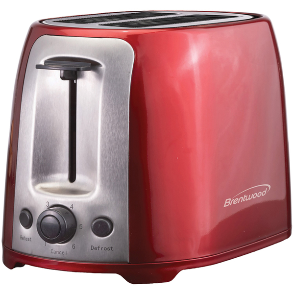 Brentwood TS-292R Cool-Touch 2-Slice 800-Watt Toaster with Extra-Wide Slots and 6 Browning Levels (Red)