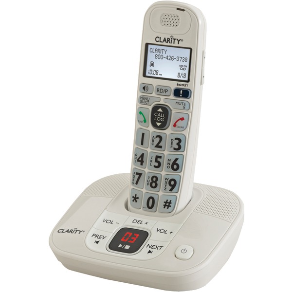 Clarity 53712.000 1-Cordless Handset DECT 6.0 30-dB Amplified/Expandable Phone System for Landlines, Answering System, Big Buttons, and Backlit Display