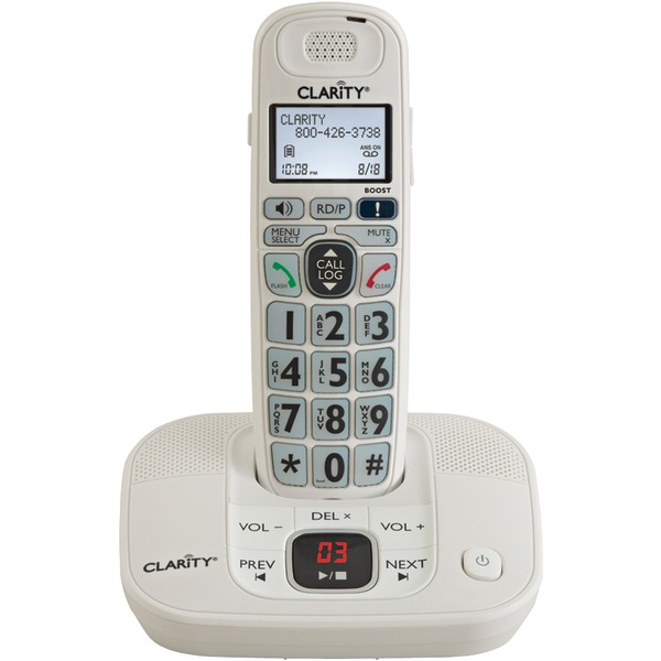 Clarity 53714 1-Cordless Handset DECT 6.0 40-dB Amplified/Expandable Phone System for Landlines, Answering System, Big Buttons, and Backlit Display