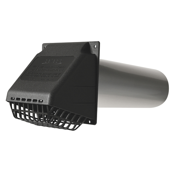 Deflecto RVHABLK4 4-In. Wide-Mouth Dryer Vent Hood Kit with Damper, Detachable Bird Guard, Collar, and Aluminum Pipe, RVHABLK4