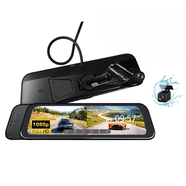 Rydeen R10-SPL 10-In. Dual-Channel Digital Rearview Mirror Monitor with Touch Screen Display, 1080p Front and Rear Cameras, Loop Recording, G-Sensor, R10-SPL