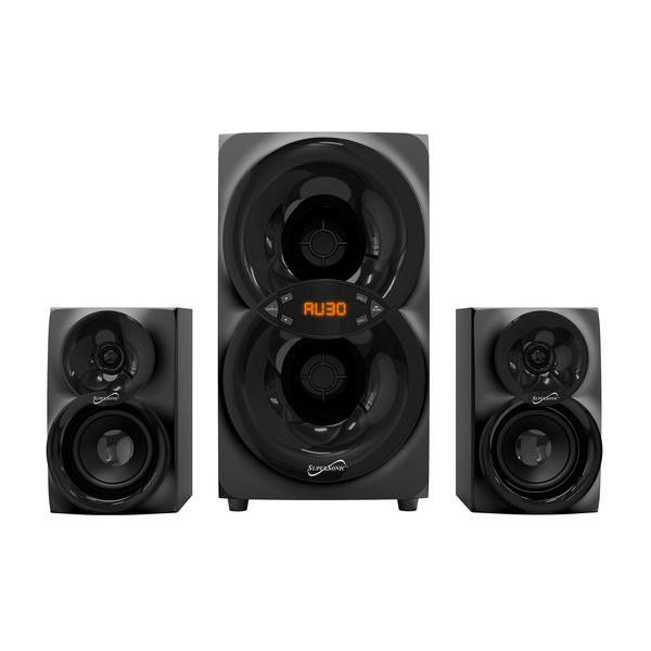 Supersonic SC-1136BT 30-Watt-RMS Bluetooth SC-1136BT 2.1 Multimedia Speaker System with Two 3-In. Speakers, 5-In. Subwoofer, FM Radio, USB/Aux, and Remote