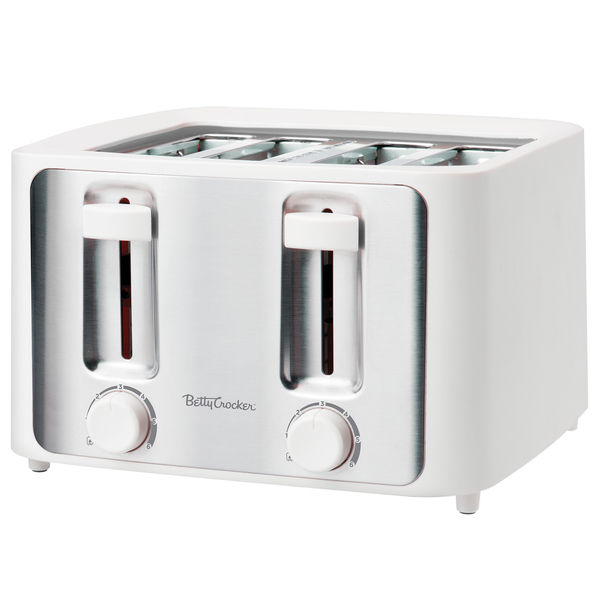 Betty Crocker BC-5635W 4-Slice 1,500-Watt Toaster with Variable Shade Control Dials, High Lift, Centering Guides, Crumb Tray, Cord Wrap, BC-5635W