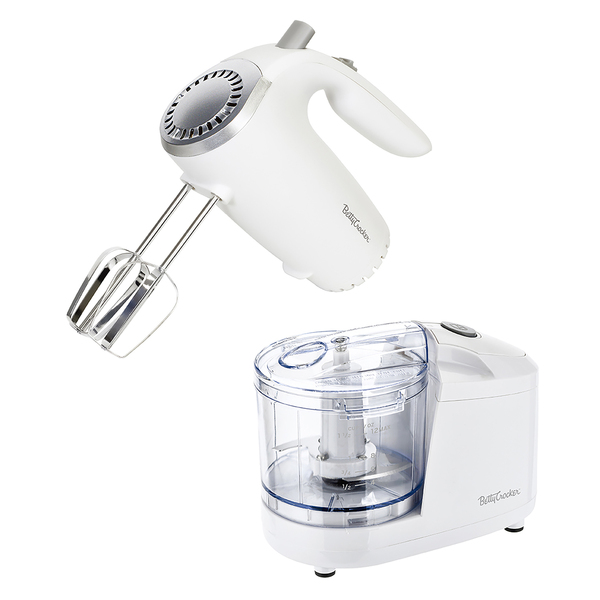 Betty Crocker BC-7222W 2-Piece Kitchen Appliance Combo with 5-Speed 150-Watt Hand Mixer and 1.5-Cup 100-Watt Food Chopper, BC-7222W